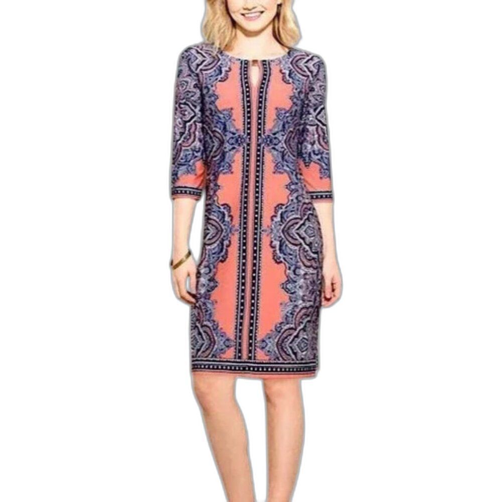 NWT Dress Barn Signature Camryn Paisley Dress Coral & Navy Pullover Size 16